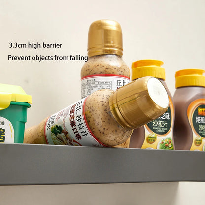 Wall-Mounted Kitchen Spice Rack Organizer with Hanging Hooks – Kitchen Storage Shelf for Condiments