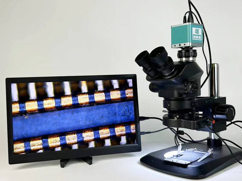 3.5-200X Simul-Focal Stereo Trinocular Microscope Set – 4K/2K/1080P HDMI VGA USB Camera, Clamp & Folding Extension Base