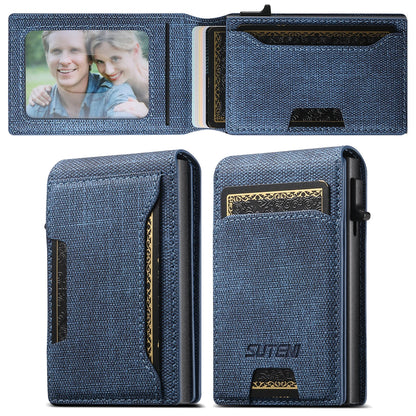 Push-Out PU Leather Card Holder Wallet – Large Capacity for 1–12 Cards & 1 Photo, Black/Brown/Blue