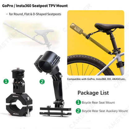 Camsteer Premium Bicycle Backseat Camera Mount – Third-Person View Holder for GoPro Hero 13-10, Insta360 X5-X2, Ace Pro2 & DJI 5 Cameras