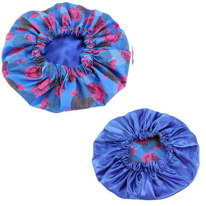 Women’s Double-Layer Satin Bonnet - African Ankara Floral Print Adjustable Reusable Sleep Cap for Hair Care