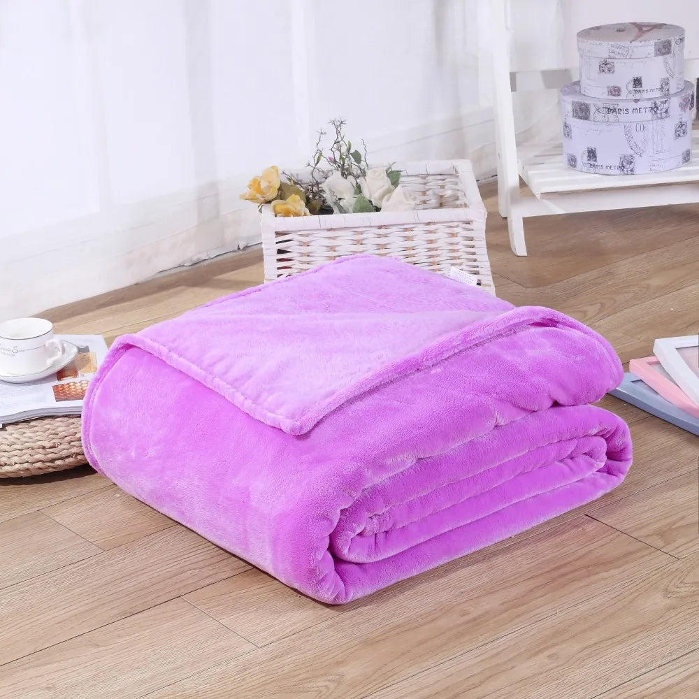 230GSM Coral Fleece Blanket – Soft Warm Flannel Bedspread & Sofa Cover in Blue & Pink