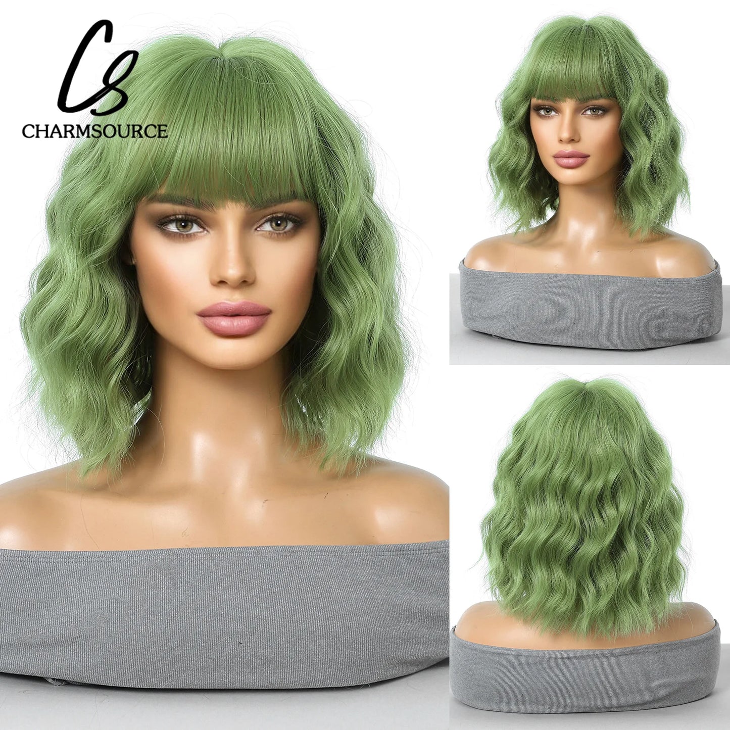 CharmSource Pink BOBO Short Synthetic Wig for Women — Natural Wave, High-Density, Heat-Resistant Hair for Daily & Party