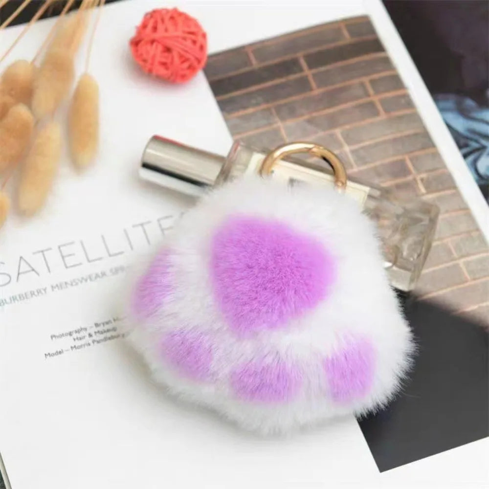 Fluffy Cat Paw Keychain - Cute Faux Fur Plush Pendant Charm for Backpacks, Bags & Car Keys