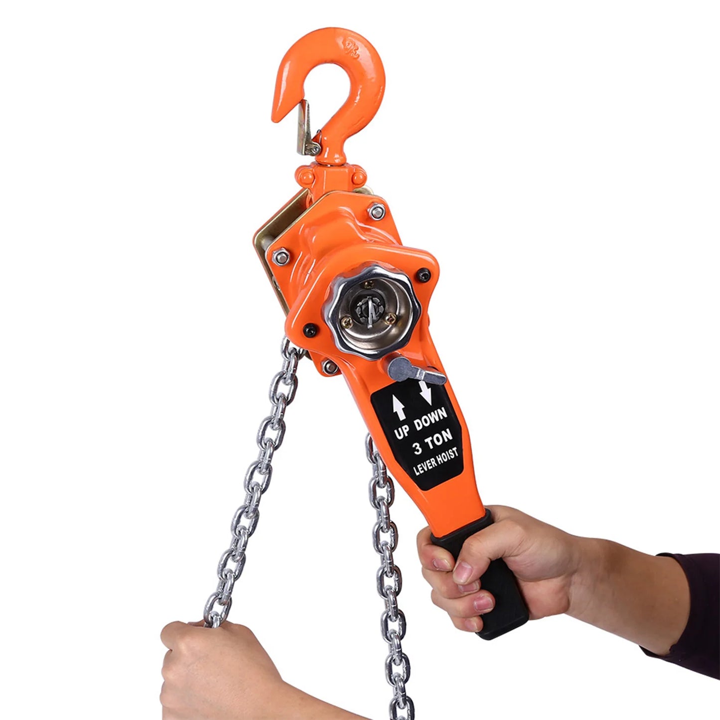Orange 3T/3000kg Chain Block Hoist – Ratchet Lever Pulley Lifting System, 3m Length
