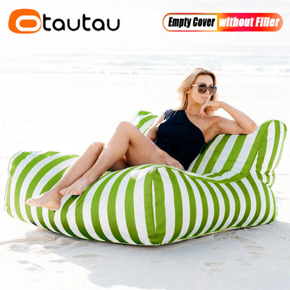 OTAUTAU Outdoor Striped Bean Bag Pouf Cover – No Filler Floating Sofa Bed for Pool, Beach & Garden Lounge