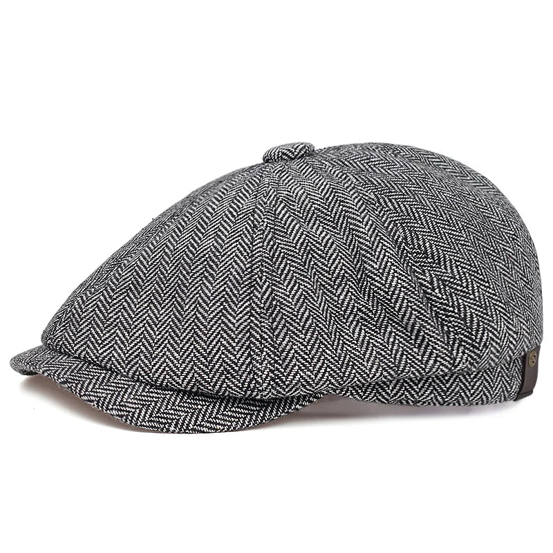 Retro Men’s Newsboy Cap — British Octagonal Herringbone Flat Painter Hat Autumn Winter Hip Hop Beret