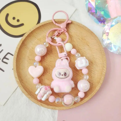 Labubu Keychain — Creative Resin Bead Cartoon Pendant for Backpack, DIY Couple & Kids Gifts