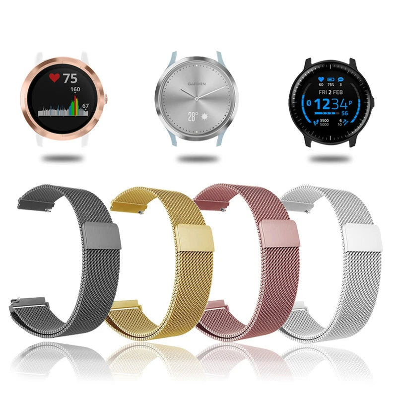 18mm-22mm Metal Watch Strap – Milanese Loop Bracelet for Garmin Vivoactive, Venu, Forerunner & SQ Series