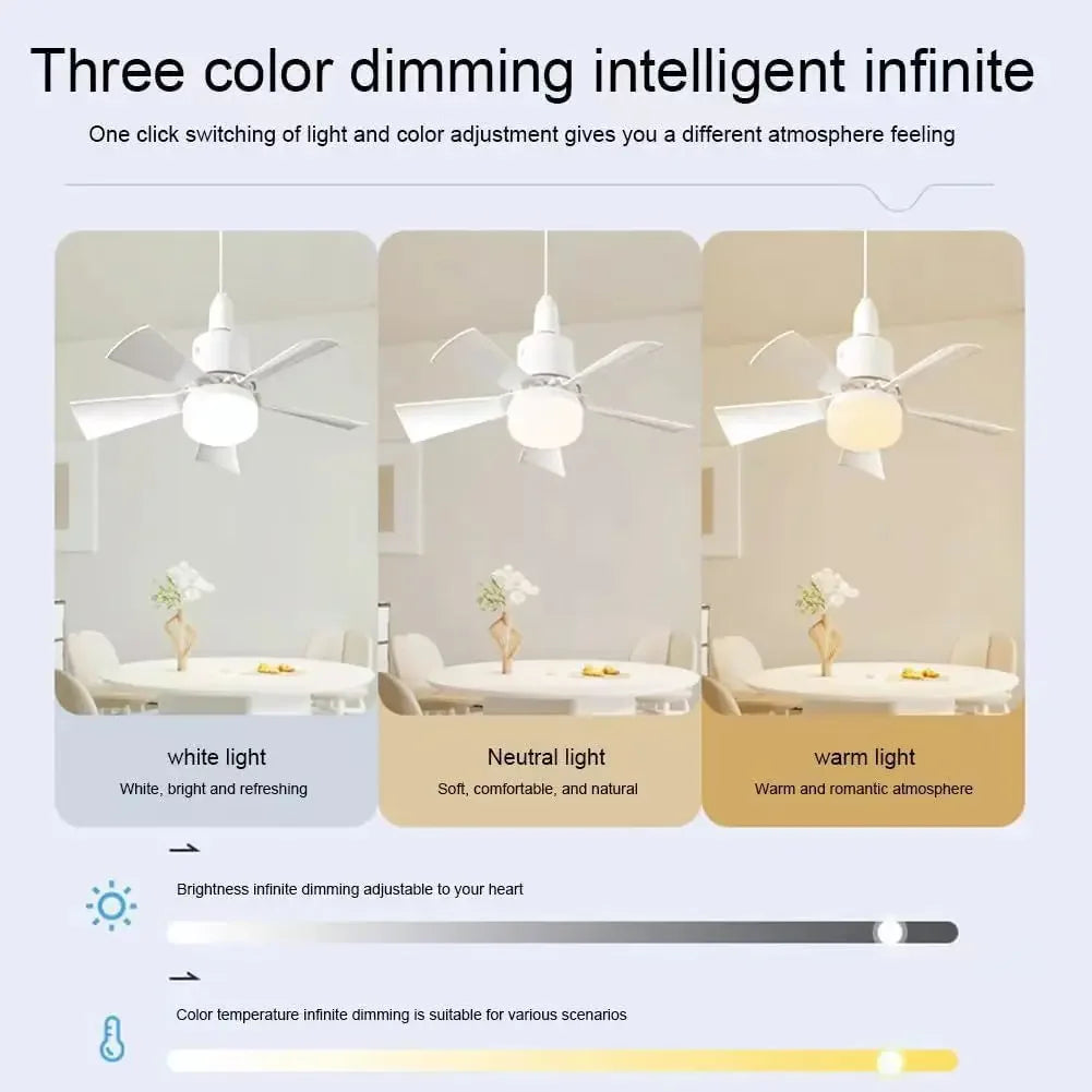 Household Detachable Fan Blades - Small Ceiling Fan with Intelligent Remote Control, Adjustable Wind & Light for Bedroom and Restaurant