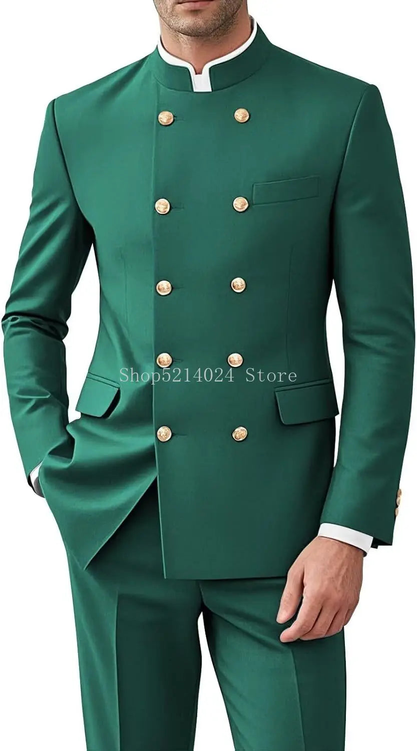 Men’s 2-Piece Suit Set - Gold Button Jacket & Pants Formal Wedding Style Outfit