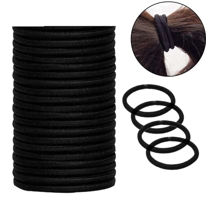 10/30/50PCS Black Elastic Hair Bands - 4MM Ponytail Holders & Scrunchies for Women, Men & Girls