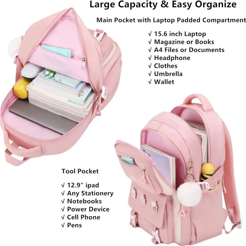 Girls’ School Backpack Set – Kawaii Water-Resistant Bookbags for Elementary Kids, Primary School Bag