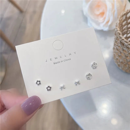 New S925 Silver Needle Stud Earrings Set – Simple & Cute Mini Earrings for Women & Girls, Exquisite Jewelry Gift
