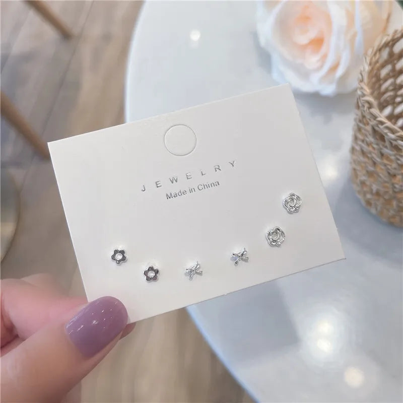 S925 Silver Stud Earrings Set - Simple Cute Mini Earrings for Women Girls Exquisite Jewelry Gift Wholesale