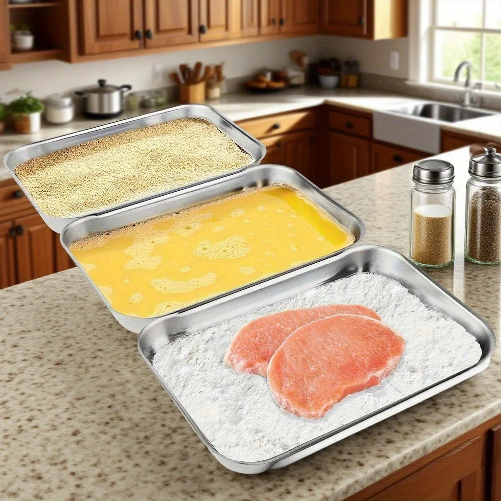 3-Piece Stainless Steel Food Container Set - Leakproof Stackable Meal Prep Boxes with Clear Lids