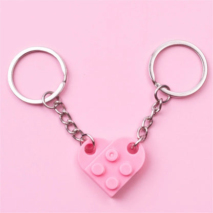 2-Piece Love Heart Brick Keychain Set - Matching Couple and Friendship Building Block Key Rings, Valentine’s Day Gifts