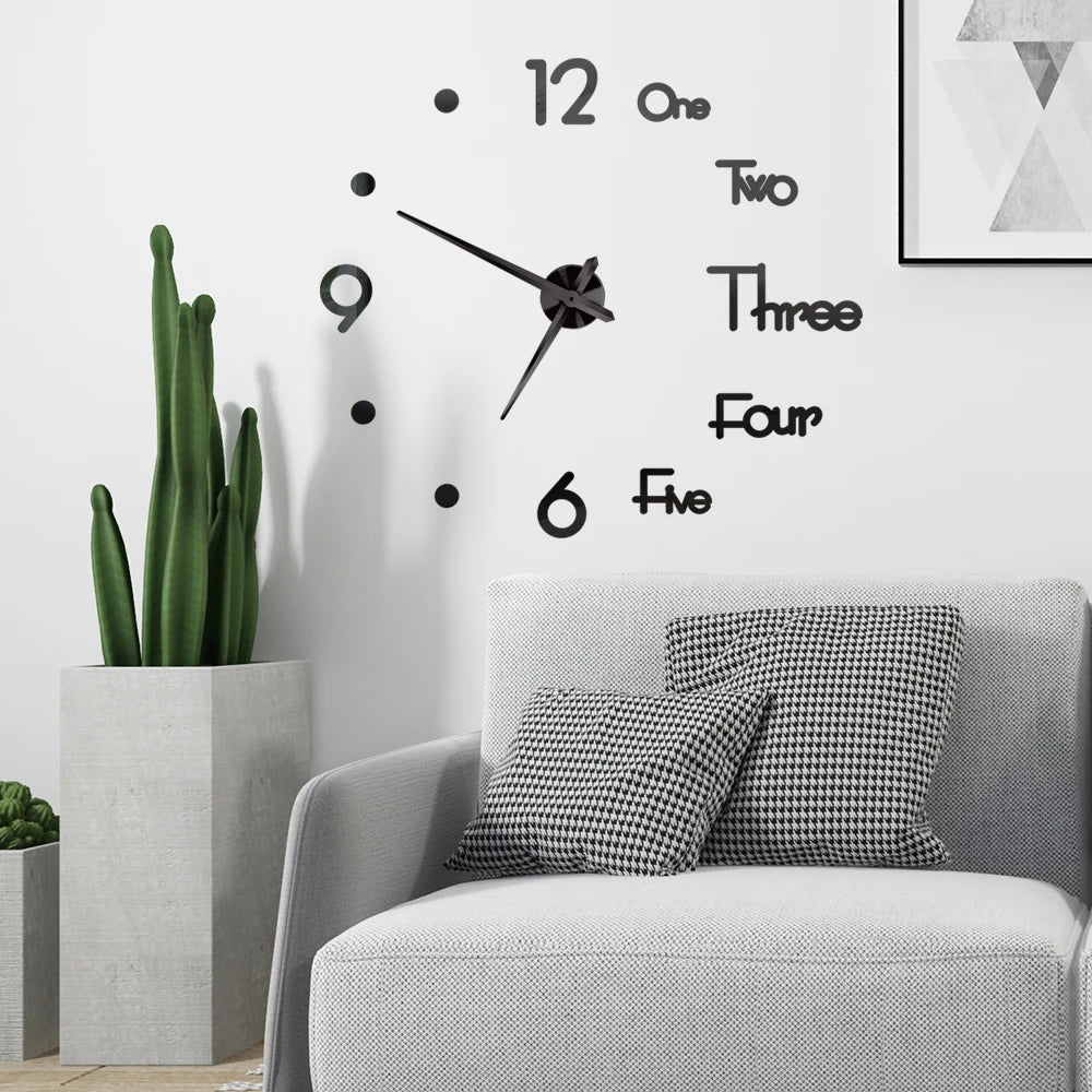 3D DIY Wall Clock - Modern Acrylic Mirror Sticker Quartz Clock For Living Room Decor With Silent Movement