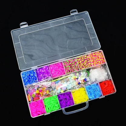 1800pcs Elastic Rubber Loom Bands DIY Kit – Weave Bracelet Craft Set with Storage Box for Kids, Teens & Handmade Gifts