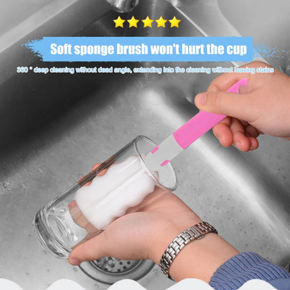 20/30cm Long Handle Bottle Cleaning Brush – Soft Sponge Cleaner for Water Bottles, Glass Cups & Vacuum Flasks Washing Tool