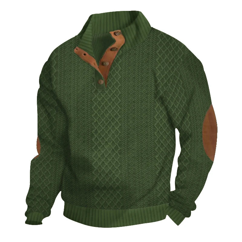 2024 Cross-Border Bestselling Euro Code Men’s Casual Jacquard Knitted Sweater - Standing Collar, Long-Sleeved, Button-Down
