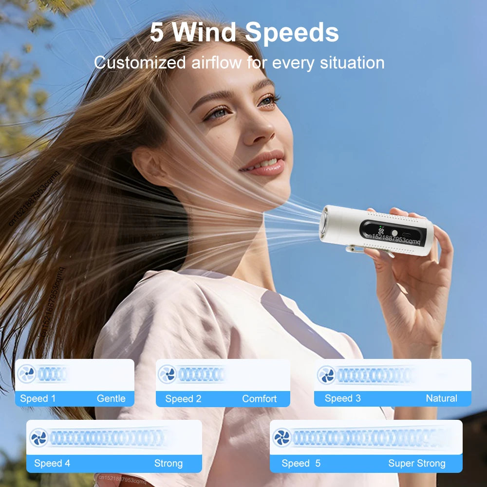 Mini Portable USB Rechargeable Neck & Waist Clip Fan – Handheld Turbo Cooling Fan with Cold Compress for Outdoor Travel & Summer Use