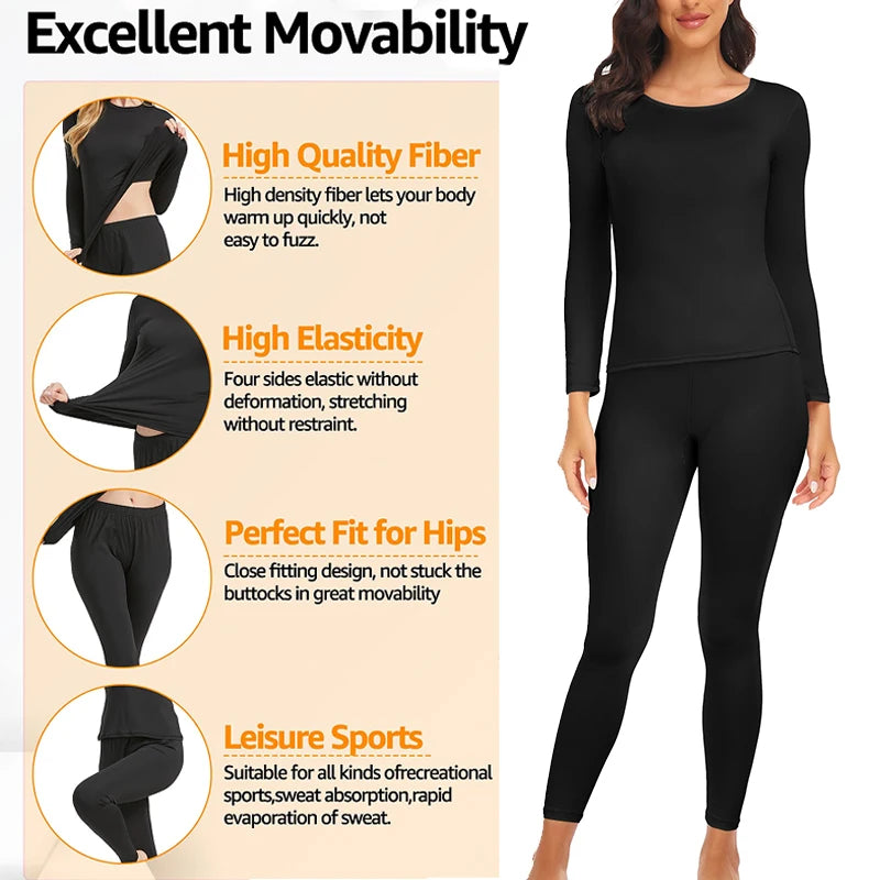 Winter Women's Thermal Underwear Set: Long-Sleeved Top and Trousers - Warm Lingerie 2-Piece Seamless Long Johns