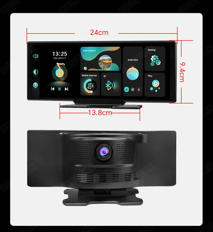 OBDPEAK K2 2.0 Dash Cam – 10.26" 4K Car DVR with CarPlay & Android Auto, GPS Navigation, Rearview Mirror Video Recorder