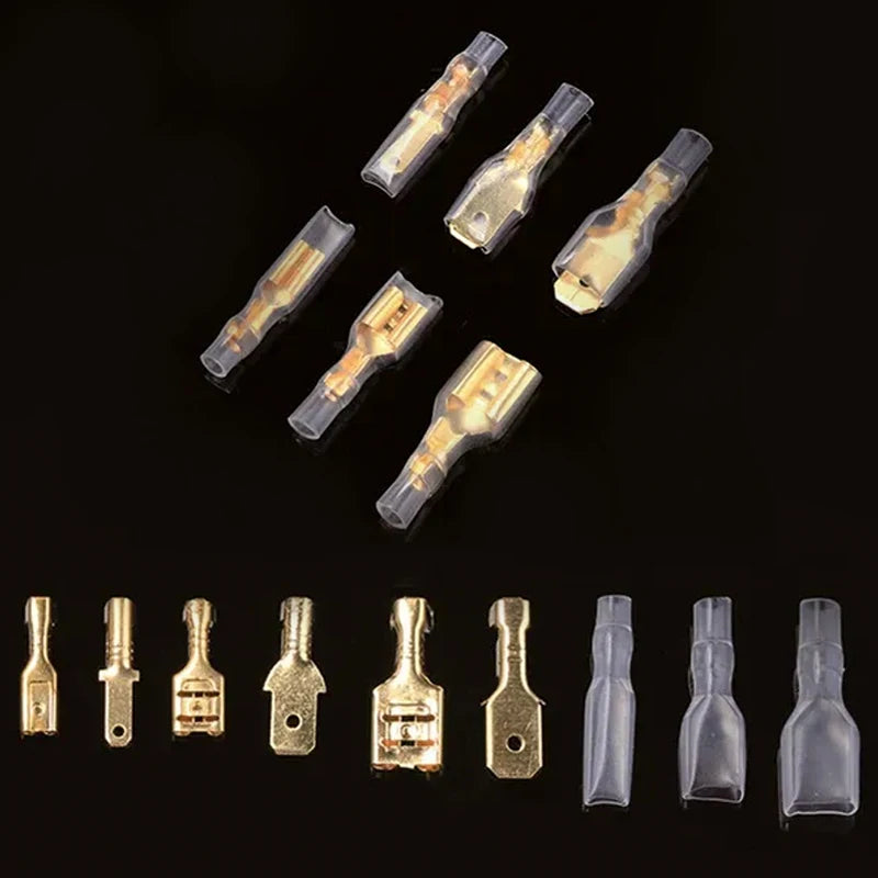 100PCS 2.8/4.8/6.3mm Male & Female Crimp Terminal Connectors – Gold & Silver Wire Connectors for Car & Electronics