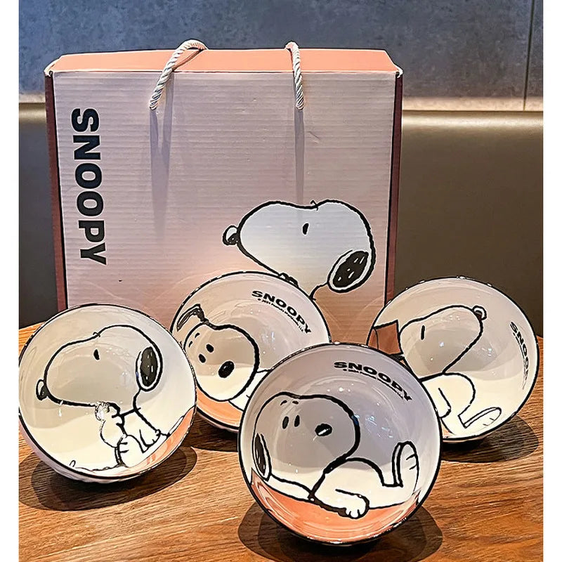 New Cute Snoopy Ceramic Bowl Set – Kawaii Anime Cartoon Tableware for Home & Gift