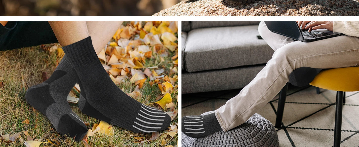 5 Pairs Merino Wool Hiking Socks for Men | Soft, Warm, Moisture-Wicking Winter Crew Socks for Indoor & Outdoor Wear