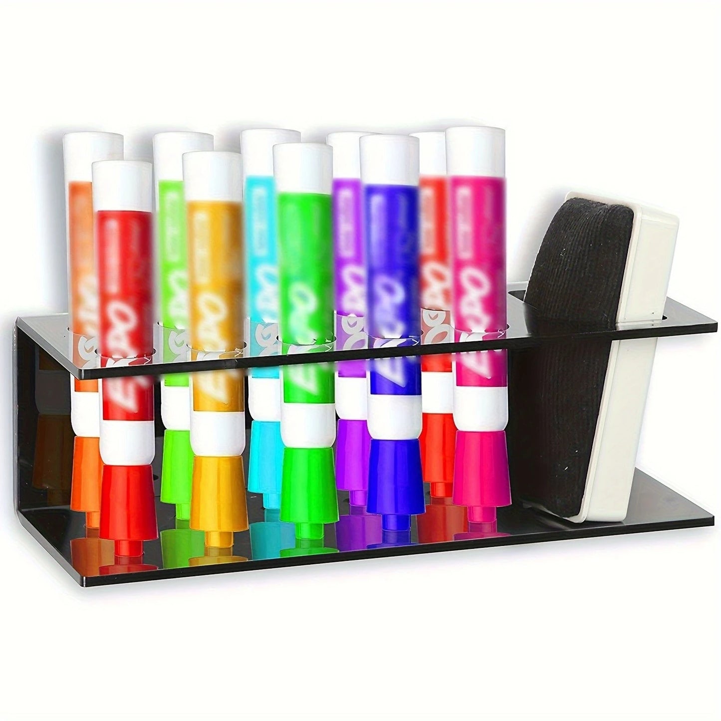 Acrylic Marker Pen Holder – Wall-Mounted 10-Slot Dry Erase Storage Rack for Office