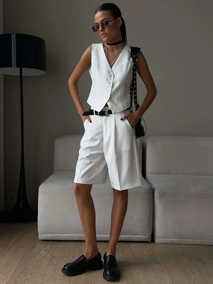 Wolfeel Women’s Summer Two-Piece Set – Chic Vest & Shorts Outfit for Office & Casual Wear