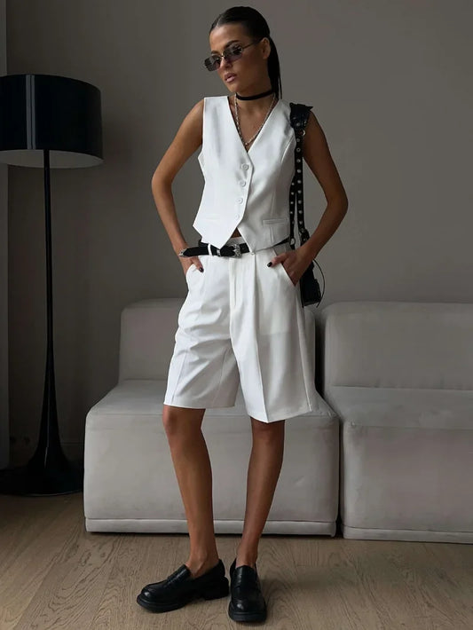 Wolfeel Women’s Summer Two-Piece Set – Chic Vest & Shorts Outfit for Office & Casual Wear