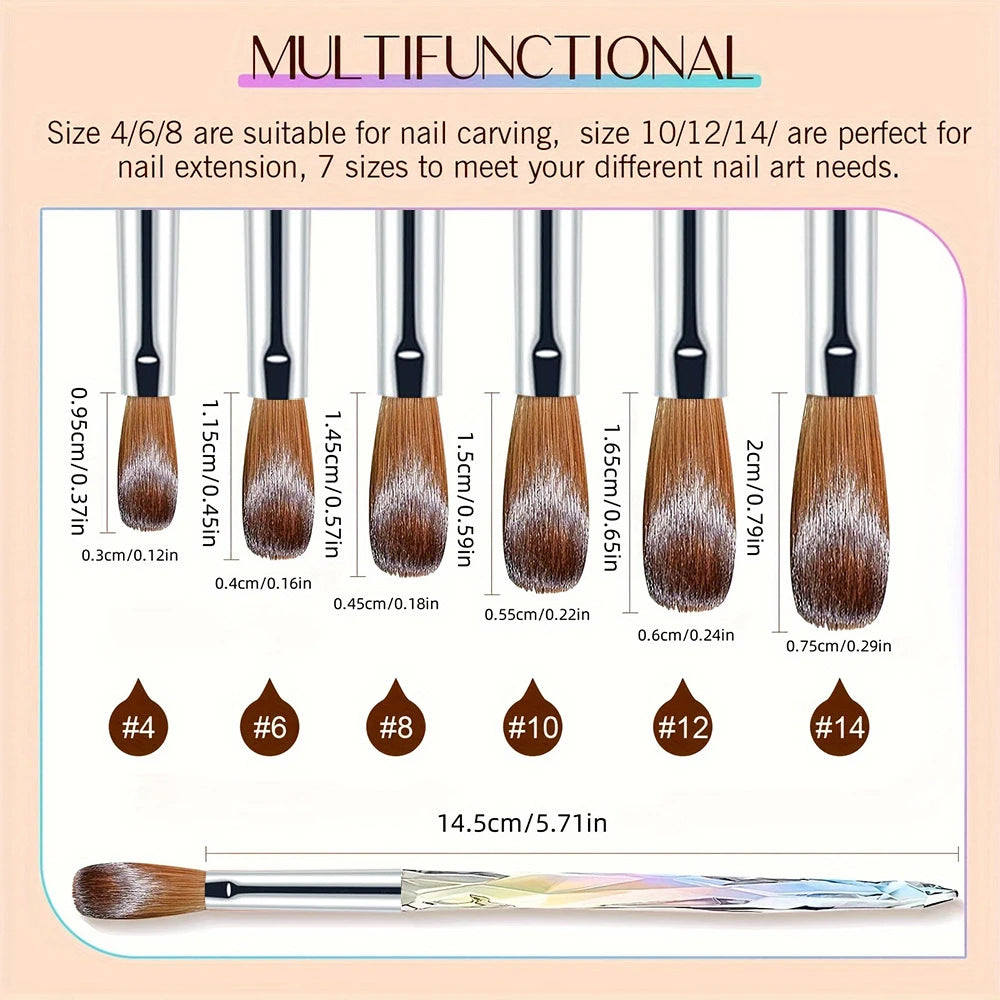 3D Carving Acrylic Nail Brush Set - 6PCS Professional Multi Size Brushes for Nail Art Extensions and Powder Application