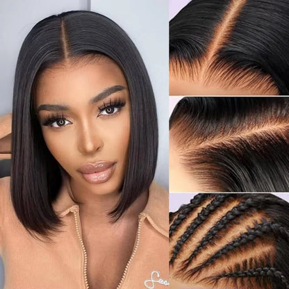 Bob Wigs 13x6 Lace Front Human Hair — 220 Density Short Straight Brazilian Closure HD Transparent Lace Frontal for Women