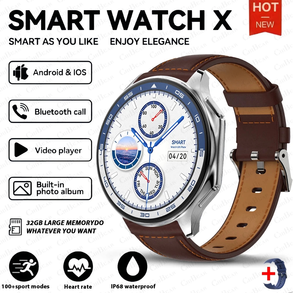 2024 OPPO Watch X Smartwatch — AMOLED 32GB, Waterproof, Bluetooth Call, TWS Music, 3D UI, Video Playback for Men