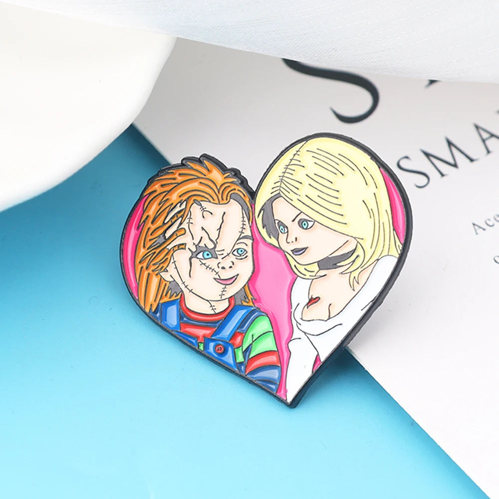 3-Piece Horror Cartoon Enamel Pin Set - Funny Metal Lapel Badges for Cosplay & Gifts