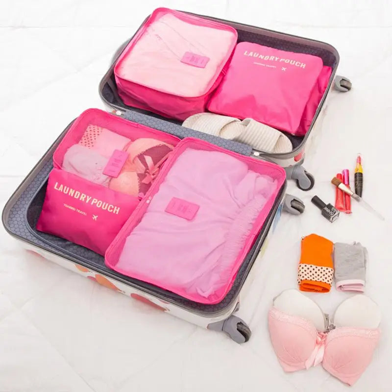 6pcs Travel Storage Bags Set: Portable Luggage Organizers for Suitcase Packing - Clothes, Shoes, Foldable Cases