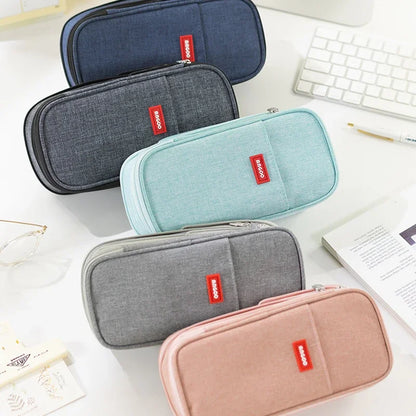 Cute Macaron Canvas Pencil Case - Large Capacity Double-Layer Kawaii School Stationery Pouch for Girls & Kids