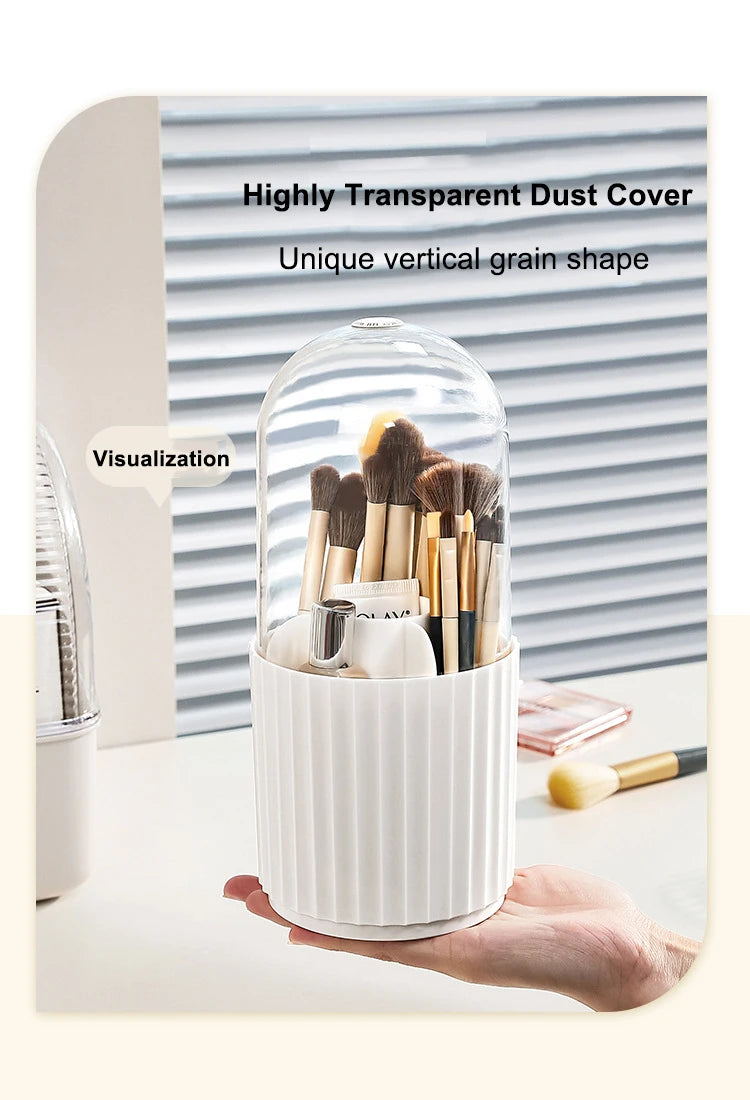 360° Rotating Makeup Brush Holder with Lid – Organizer for Vanity, Desktop, Countertop & Dresser Table