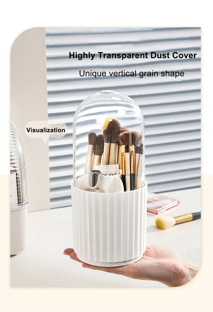 360° Rotating Makeup Brush Holder with Lid – Organizer for Vanity, Desktop, Countertop & Dresser Table