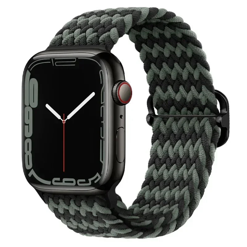 Braided Nylon Apple Watch Band – Adjustable Sport Strap Compatible with Ultra 2, Series 10/9/8/7/6/SE (40–49mm) Wrist Bracelet