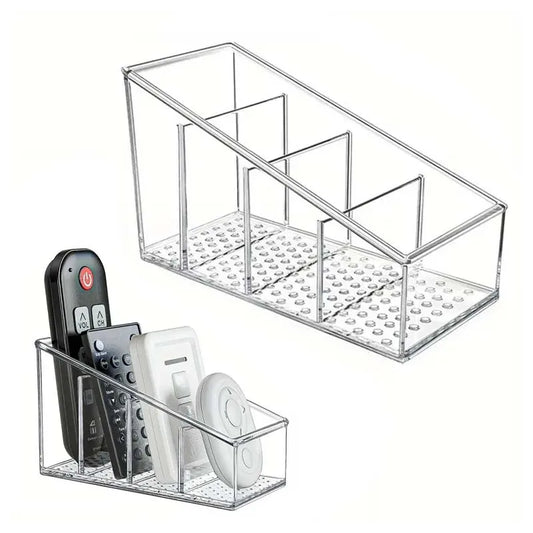 4-Grid Desktop Organizer – Remote Control, Phone & TV Holder, Desk Storage Box for Cosmetics, Brushes, and Office Supplies