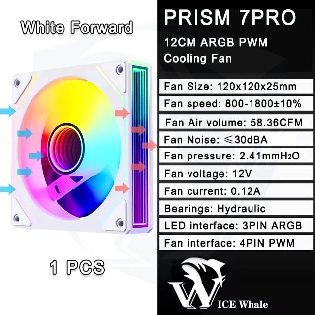 ICE Whale Prism 7 PRO ARGB 120mm PC Case Fan – Infinity Mirror Design with 4-Pin PWM, Motherboard Sync, and CPU Cooling Fan