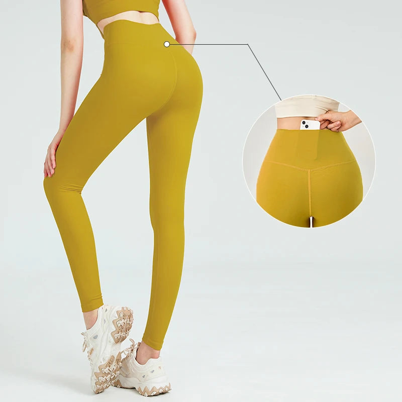 Naked Feel Butt-Lifting Yoga Leggings for Women – High Waist Sports Tights with Hidden Waist Pockets, Gym Fitness Wear