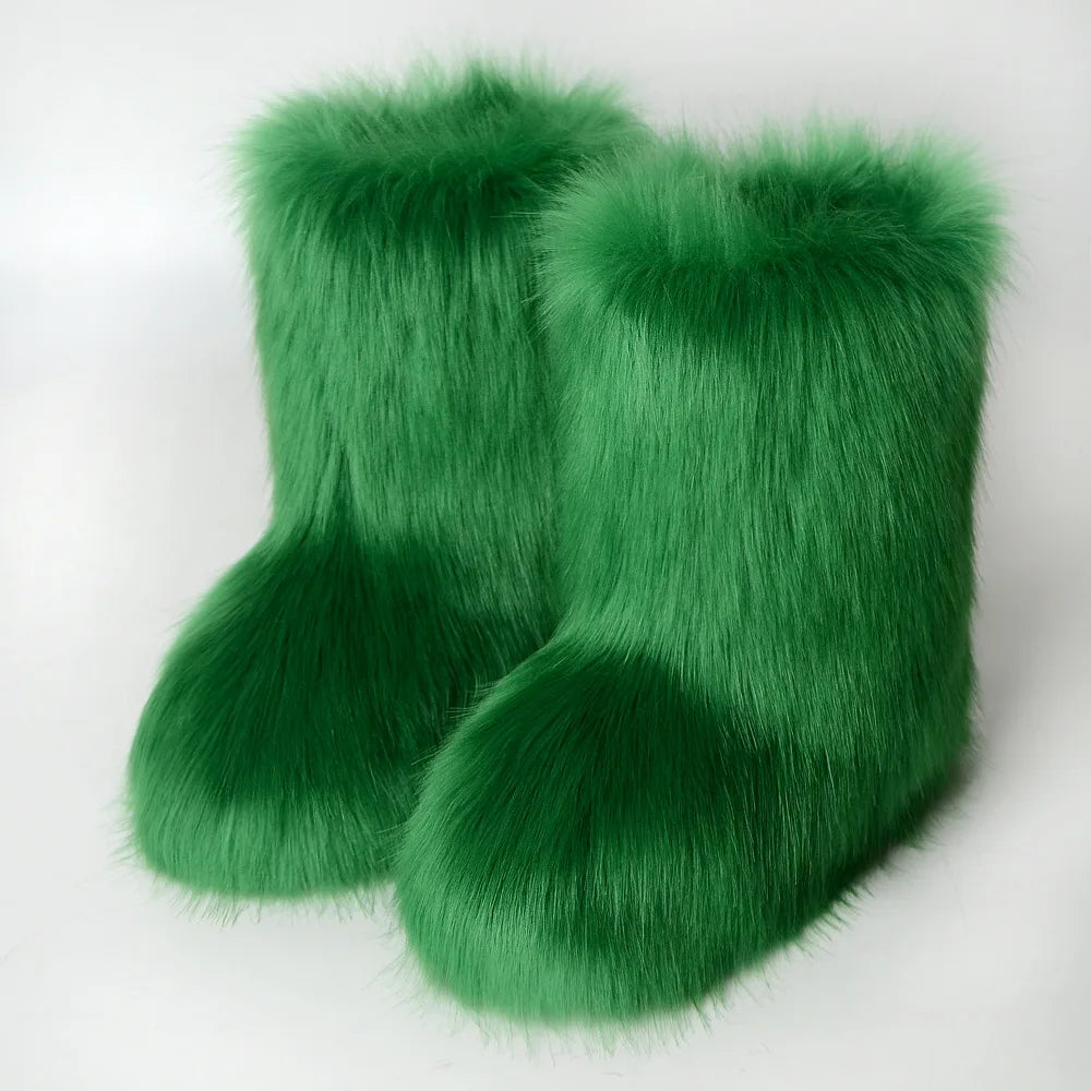 Women’s Faux Fur Winter Boots - Plush Warm Snow Shoes for Ladies with Luxury Furry Fashion Style