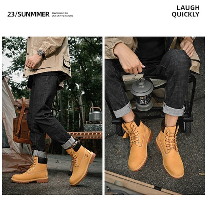 High Top Leather Boots for Men & Women – Fashion Lace-Up Outdoor Sneakers, Non-Slip Casual Ankle Shoes for Couples
