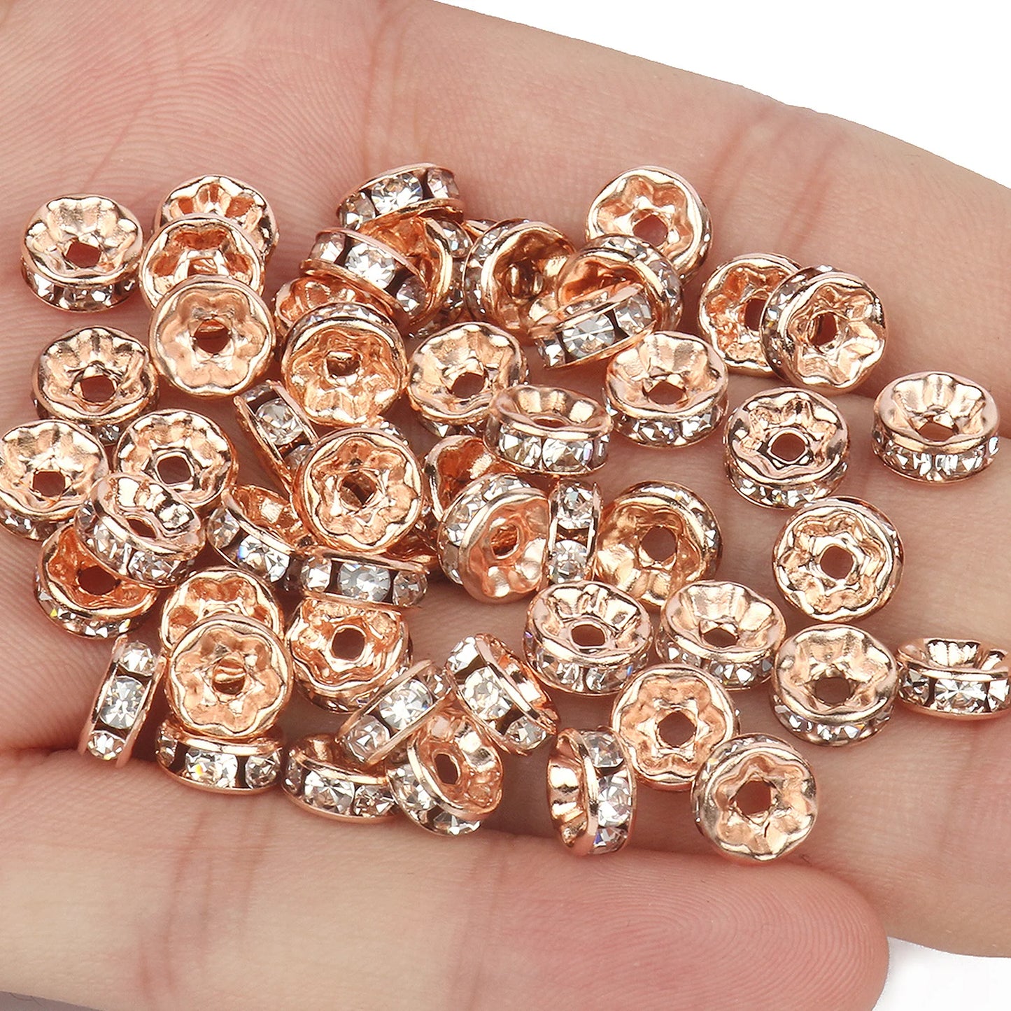 50PCS Rhinestone Spacer Beads Set – Multi-Color Crystal Rondelle Metal Beads for DIY Jewelry & Bracelet Making