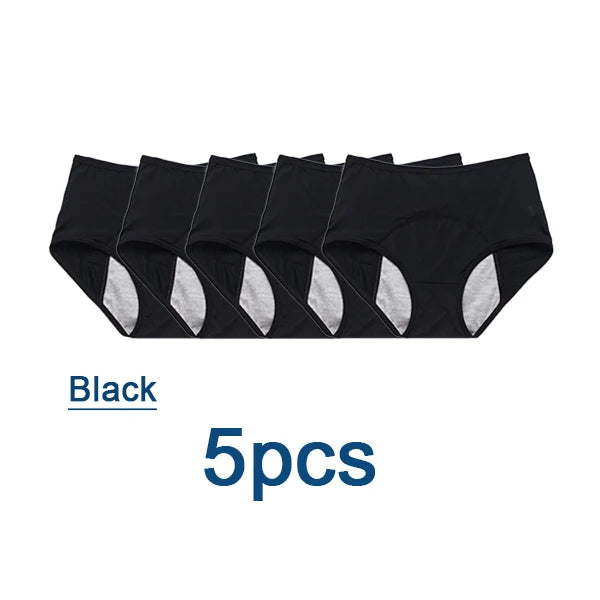5-Pack Women’s Leak-Proof Menstrual Panties – Plus Size L-8XL Waterproof Period Underwear